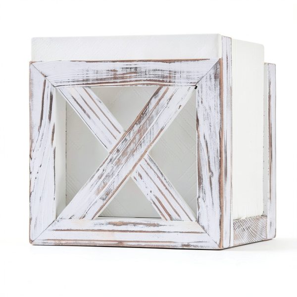 Farmhouse Wooden Napkin Holder PUERSI Rustic White Counter Organizer-2