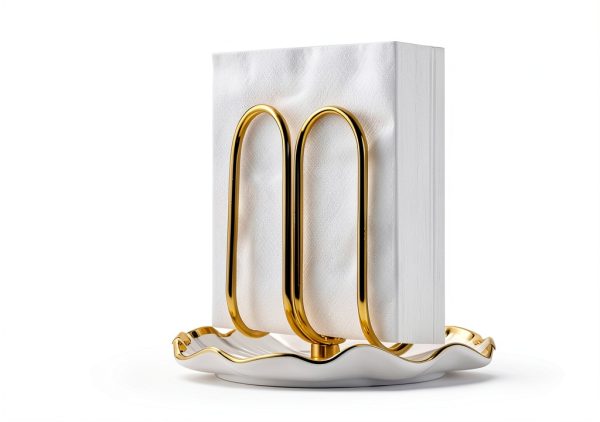 Modern Standing Napkin Holder for Table， Ceramic Gold Napkin Holders for Christmas Paper Napkins， Xmas Cocktail Tissue Dispenser,Servilleteros para Mesas for kitchen, dining, counter tops, outdoors-5