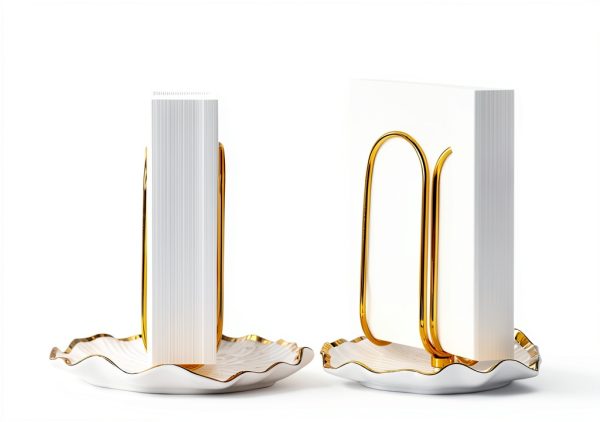 Modern Standing Napkin Holder for Table， Ceramic Gold Napkin Holders for Christmas Paper Napkins， Xmas Cocktail Tissue Dispenser,Servilleteros para Mesas for kitchen, dining, counter tops, outdoors-4