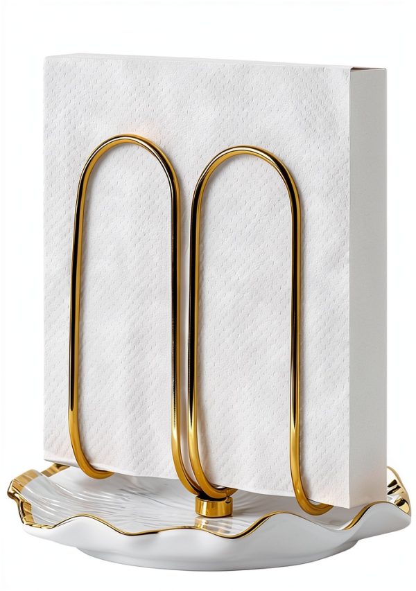 Modern Standing Napkin Holder for Table， Ceramic Gold Napkin Holders for Christmas Paper Napkins， Xmas Cocktail Tissue Dispenser,Servilleteros para Mesas for kitchen, dining, counter tops, outdoors-0