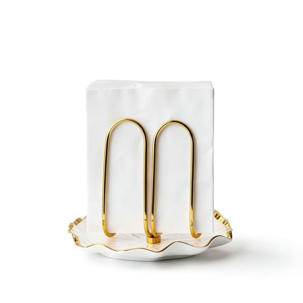Modern Standing Napkin Holder for Table， Ceramic Gold Napkin Holders for Christmas Paper Napkins， Xmas Cocktail Tissue Dispenser,Servilleteros para Mesas for kitchen, dining, counter tops, outdoors-1